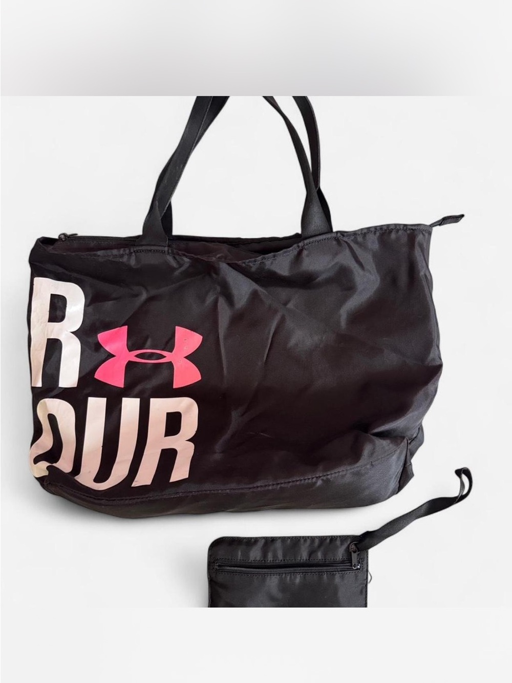 Under Armour Black Tote with Pink Logo and Matching Wristlet Pouch